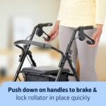 Medline Lightweight Aluminum Rollator Walker for Adult Mobility Impairment, Black, 300 lb. Weight Capacity, 8" Wheels, Foldable, Adjustable Handles, Walker for Seniors - Image 3