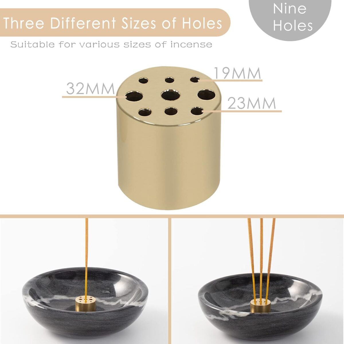 Incense Holder, Beautiful Natural Marble Incense Burner for Meditation, 9 Incense Holes Suitable for Most Incense Types (Black) - Image 4