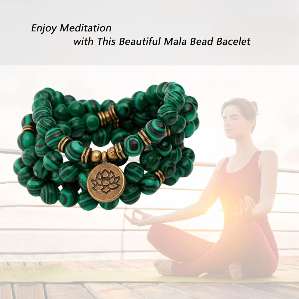 Mala Bead Strand Bracelet, 108 Buddhist Prayer Beads Yoga Meditation Green Malachite Beads Necklace Women man - Image 4