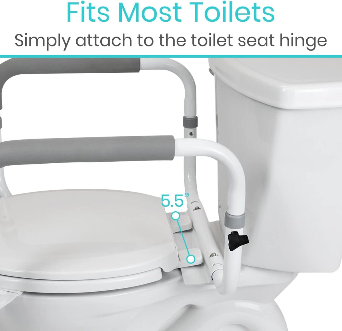 Vive Toilet Safety Rail - Adjustable Grab Bar - Compact Support Frame with Handrail for Bathroom Toilet Seat - Easy Installation for Handicap Senior Bariatrics, Elderly Balance - Padded Hand Armrest - Image 5