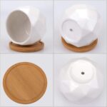 Jucoan 6 Pack Ceramic Succulent Planter Pot with Bamboo Tray, 4 Inches Small White Diamond Shaped Cactus Herb Flowers Planter with Drainage Hole - Image 3