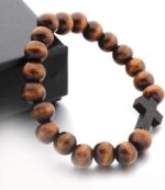 COLORFUL BLING Fashion Religious 10MM Wooden Beads Cross Bracelet for Men Women Faith Prayer Handmade Catholic Jewelry - Image 4
