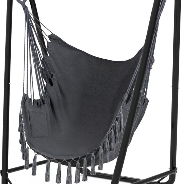 Unique U-Shaped Hammock Chair with Stand,Sturdy & Rust-Resistant,Free Gray Cotton Hammock Chair