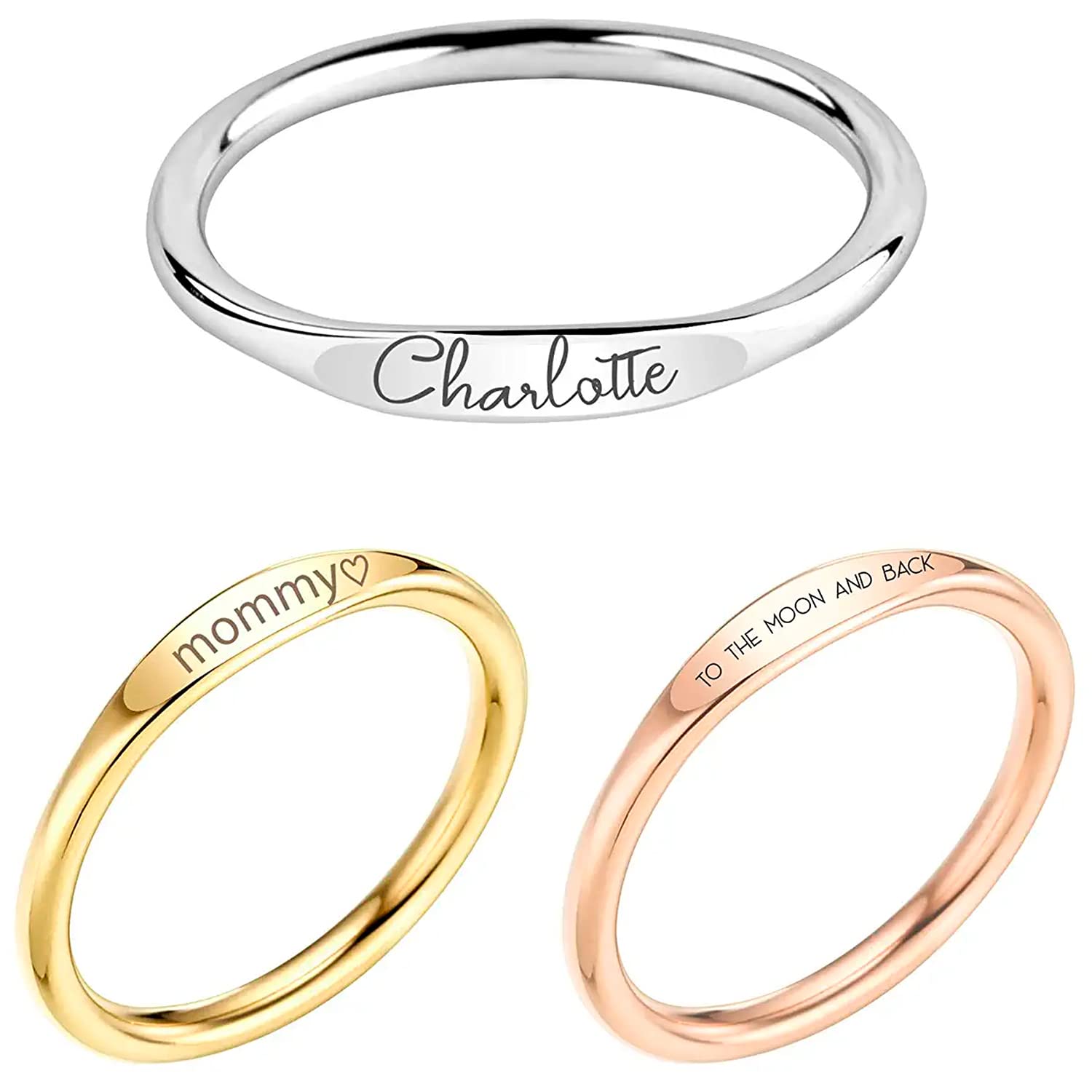 61UKcdwbdmL._SL1500_.jpg Personalized Name Ring, Custom Engraved Stacking Ring, Dainty Jewelry Gift for Women, Mother's Day Gift for Her, Birthdays, Bridesmaids, Friends, Moms, and Grandmas - RF1-D - Image 1