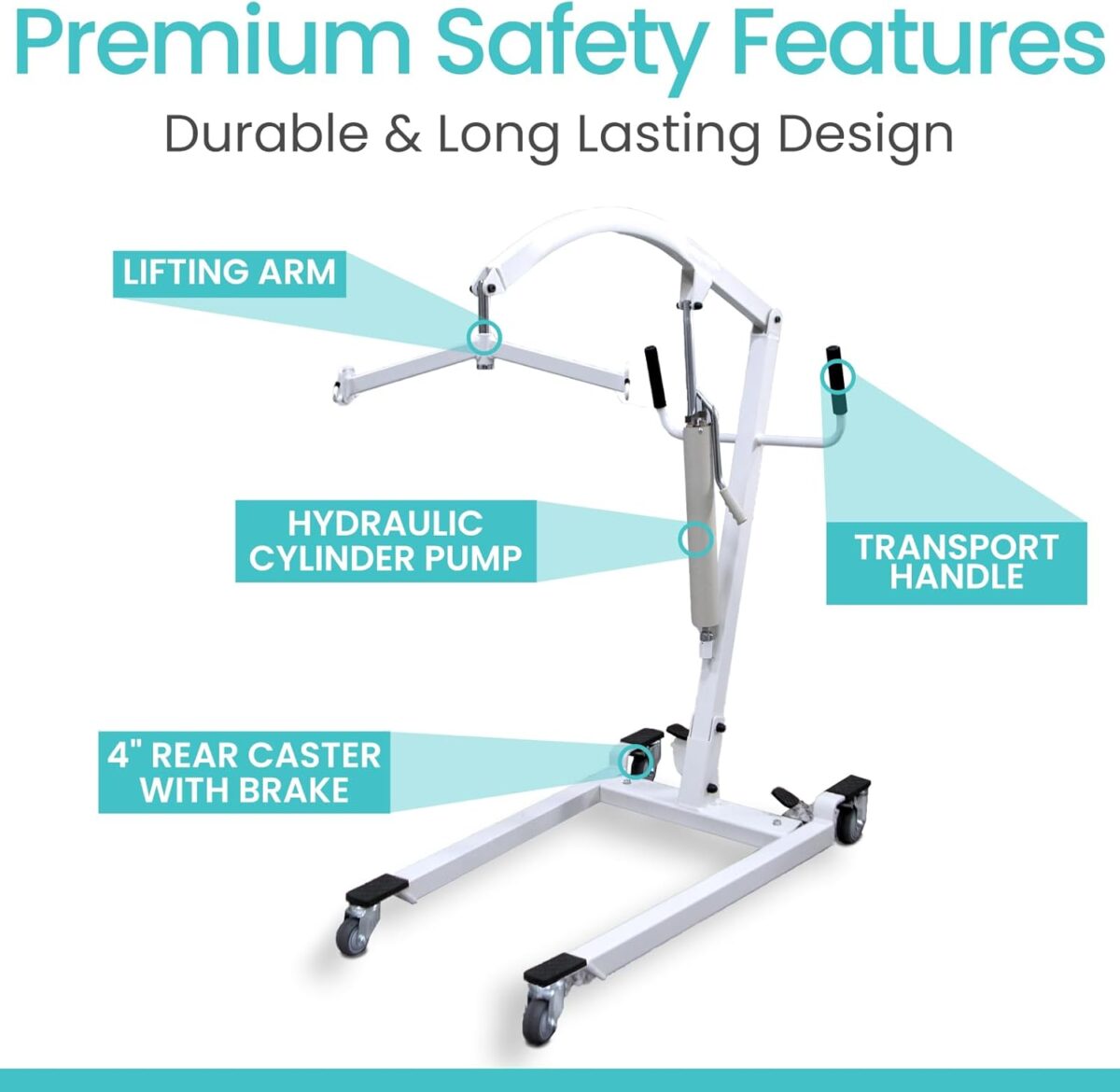 Vive Hydraulic Patient Lift for Home Use with Sling - Portable, Medical Patient Transfer Lift System - Sit to Stand Lift Assist for Elderly - Floor & Fall Elderly Lift - for Car, Wheelchair & Bed - Image 4