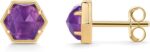 PAVOI 14K Gold Plated Hexagon Gemstone Stud Earrings for Women | Natural Birthstone Earring Pair