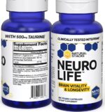 NeuroLife Longevity Supplement - 500mg Taurine & 400mg Berberine Supplement - Clinically Tested MitoPrime L-Ergothioneine - Brain Support for Cognitive Vitality - 60 Berberine Capsules