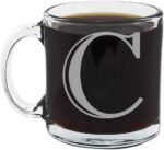 Spotted Dog Company Etched Monogram 12oz Clear Glass Coffee Mug (Letter C), A-Z Customized Coffee Gifts for Coffee Lovers, Custom Engraved Gifts for Women Her, Personalized Gift for Men, Initial