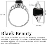 Black Tourmaline Ring in 925 Sterling Silver - October Birthstone Rings for Women - Engagement Promise Floral Statement Vintage Solitaire Tourmaline Jewelry Birthday Gifts - Image 3