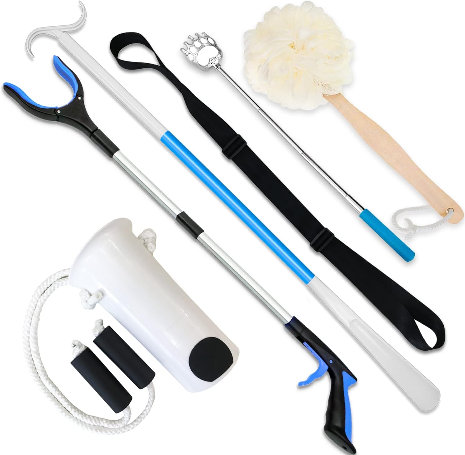 61WDzYXsCQL._AC_SL1500_.jpg 6PC Hip Kit, Hip Replacement Kit After Surgery,Hip Kit for Seniors Total Hip Replacement Prime-Grabber, Sock Aid,Shoehorn&Dressing Stick,Leg Strip,Back Scratcher,Bath Loofah, Hip Kit with Leg Lifter - Image 1