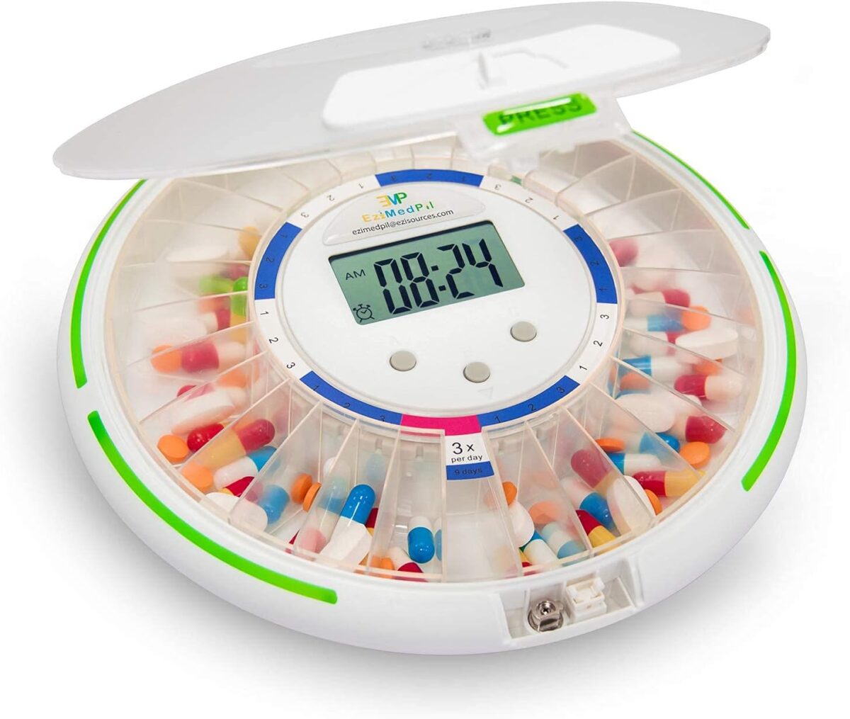 EziMedPil Automatic Pill Dispenser with Alarm, Sound & Light, up to 6 Alarms/Day, 6 Dosage Templates, Easy-Read Display, Frosted Lid & Locked 28-Day Medication Dispenser for Protecting Pills Privacy - Image 9