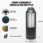 Insulated Water Bottle 40 oz, Triple Wall Vacuum Stainless Steel (Cold for 48 Hrs), Leak Proof & Non-BPA, Modern Water Flask Jug with Paracord Handle & Straw Spout Lids, Indigo/Black - Image 5