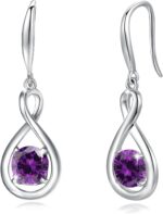 FANCIME Dangle Drop Earrings 925 Sterling Silver Dainty Infinity Round Gemstone Birthstone Jewelry Birthday Gifts for Her Women