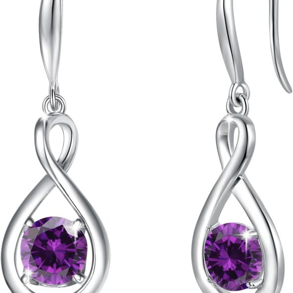 FANCIME Dangle Drop Earrings 925 Sterling Silver Dainty Infinity Round Gemstone Birthstone Jewelry Birthday Gifts for Her Women