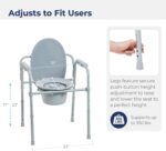 Drive Medical RTL11158KDR Folding Steel Bedside Commode Chair, Portable Toilet, 350 Pound Weight Capacity with 7.5 Qt. Bucket, Grey - Image 7
