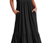 ANRABESS Women Summer Casual Short Sleeve Crewneck Aline Swing Flowy Tiered Shirt Maxi Beach Long Dress 2025 Trendy Outfits