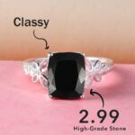 Black Tourmaline Ring in 925 Sterling Silver - October Birthstone Rings for Women - Engagement Promise Floral Statement Vintage Solitaire Tourmaline Jewelry Birthday Gifts - Image 5