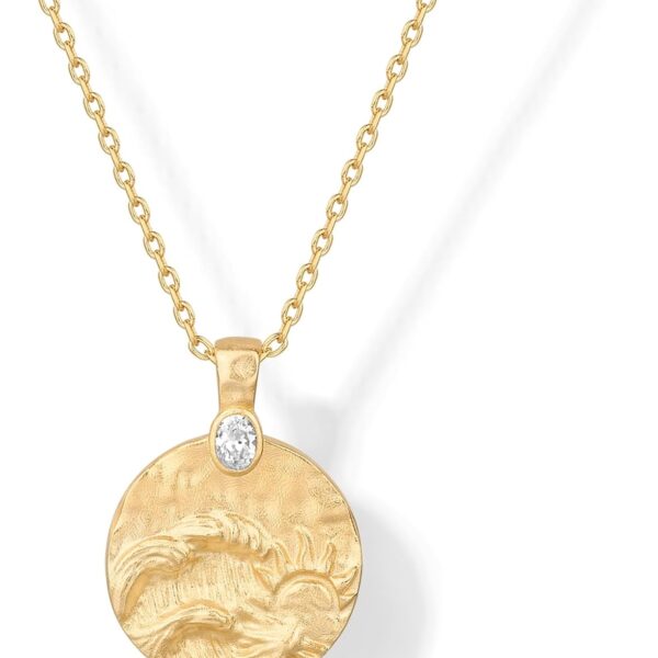 PAVOI 14K Gold Plated Engraved Hammered Oval Coin Pendant Necklace for Women | Hamsa Stars Bohemian Pendant Adjustable Chain Necklaces | Calm Inspirational Secret Phrases