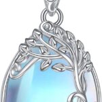 YAFEINI 925 Sterling Silver Moonstone Necklace Filigree Teardrop Pendant Necklace Jewelry for Women Girls