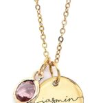 Birthstone Name Necklace Personalized Jewelry for Women Mother's Day Gifts for Mom Gold Plated Pendant Charm, Custom Jewelry Grandma Gift Birthday Personalized Gifts for New Moms -CN-BS-SH