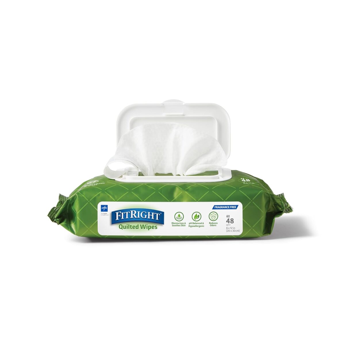 Medline FitRight Select Premium Personal Cleansing Wipes, 8 x 12, Fragrance-Free, White, 48/Pack (Pack of 4) - Image 2