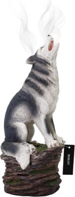 Hosley Resin Wolf Decor Statue and Incense Cone Burner Majestic Smoking Wolf Holder for Aromatic Ambiance and Unique Home Décor 12" Inch