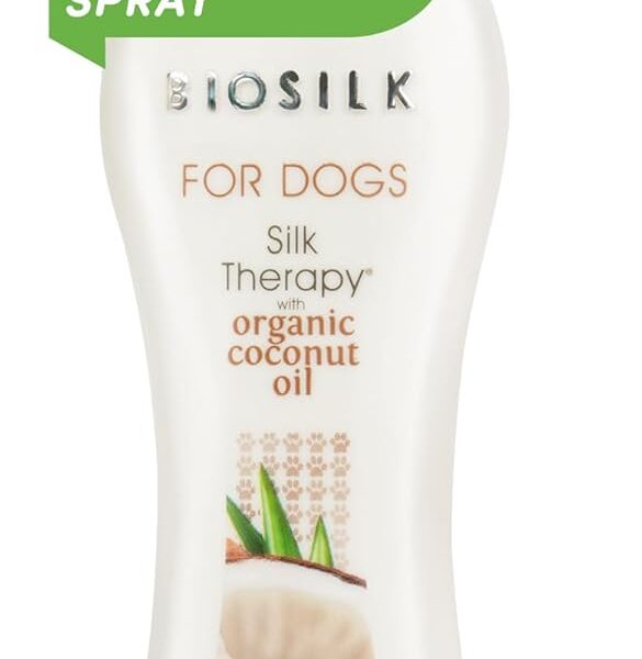 BioSilk Silk Therapy Conditioning Detangling Spray for Dogs with Natural Coconut Oil - Dog Matted Hair Detangler Conditioner for Dogs, Dematting Grooming Supplies, 7 Fl Oz