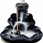Waterfall Incense Burner, Lotus Backflow Incense Holder Ceramic Censer Cones Sticks Porcelain Holder with 10 Free Mixed Aromatherapy Cones