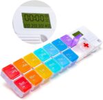7 Day Pill Organizer,4 Reminder Alarms, Loud Sound,14 Large Compartments,Large Screen,Moisture-Proof Design,Hold Vitamins,Fish Oil,Supplements,Weekly Pill Box/Cases,Daily Medicine Dispenser