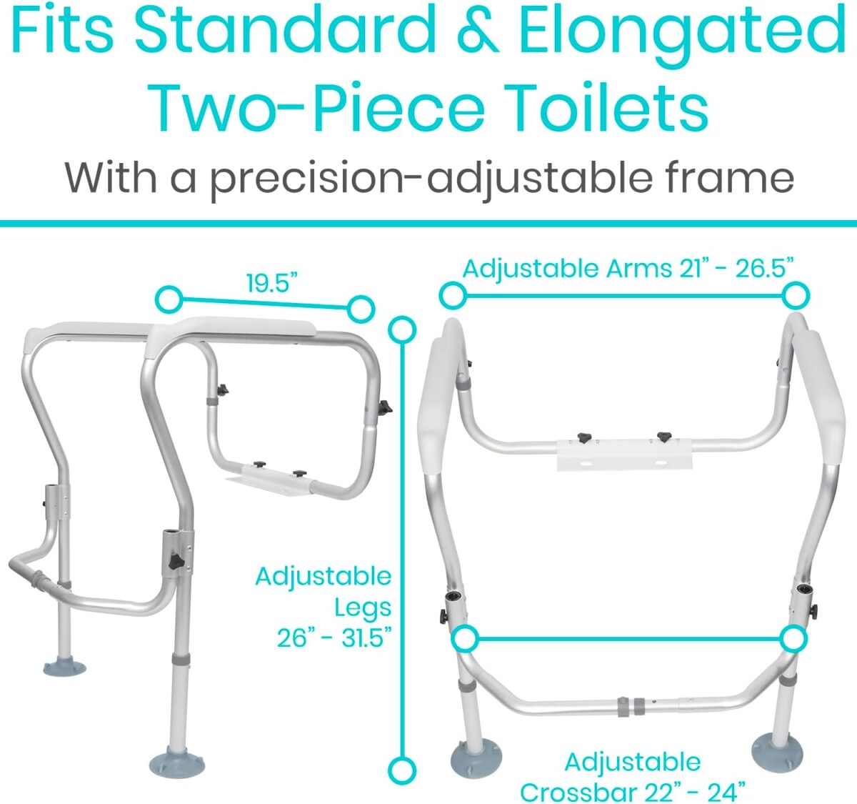 Vive Toilet Safety Rail Frame - Toilet Grab Bars for Elderly, Disabled - Assist Support Rails with Padded Handles - Stand Alone for Bathroom - Adjustable Non Slip for Adults, Seniors, Handicapped - Image 4