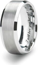 Personalized Men's Brushed With Beveled Mirror Edge Silver Ring Custom Engraved Free In Any Language - Silver Wedding Band - Ships from USA - Image 4