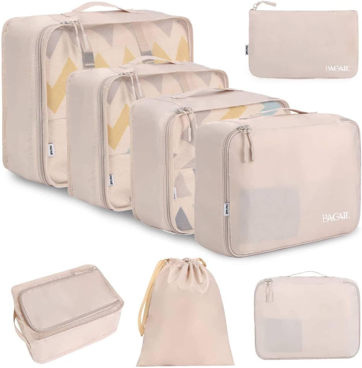 61aFuRVWe3L._AC_SL1280_.jpg BAGAIL 8 Set Packing Cubes Luggage Organizer Bags for Travel Accessories-Cream - Image 1