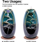 SPACEKEEPER Ceramic Backflow Incense Holder and Burner Waterfall, with 120 Backflow Incense Cones + 30 Incense Stick, Aromatherapy Ornament Home Decor, Blue Set - Image 2