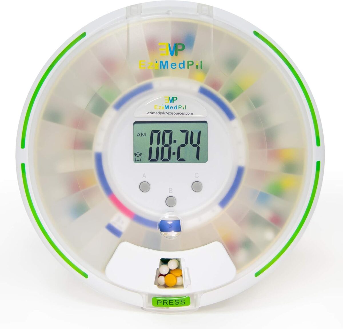 EziMedPil Automatic Pill Dispenser with Alarm, Sound & Light, up to 6 Alarms/Day, 6 Dosage Templates, Easy-Read Display, Frosted Lid & Locked 28-Day Medication Dispenser for Protecting Pills Privacy - Image 1