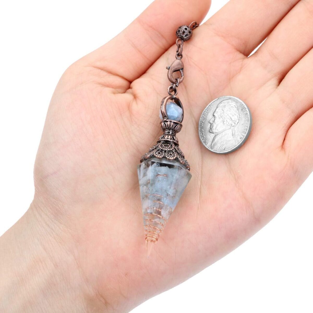 Jovivi Healing Crystal Pendulums for Dowsing Divination 6 Facted Hexagonal Pointed Cone Resin Chip Stones Reiki Wicca Spritual Gemstone Chakra Energy Pendant with Chain - Image 4