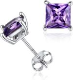 ChicSilver 925 Sterling Silver Sparkling Heart/Round/Princess Cut Birthstone Stud Earrings for Women Birthday Jewelry (with Gift Box)