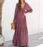 R.Vivimos Maxi Dress for Women Long Sleeve V Neck Empire Waist Layered Ruffle Boho Casual Flowy Long Dresses - Image 5