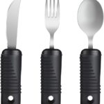 YPC Adaptive Utensils,Easy Grip Silverware,Built-Up Fork,Spoon and Rocker Knife for Adults,Elderly,Arthritis,Tremors and Parkinsons,3 Piece Set