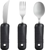 YPC Adaptive Utensils,Easy Grip Silverware,Built-Up Fork,Spoon and Rocker Knife for Adults,Elderly,Arthritis,Tremors and Parkinsons,3 Piece Set