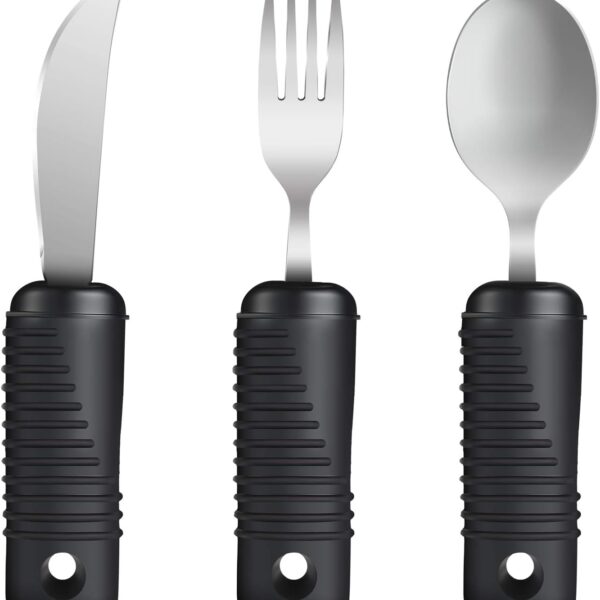 YPC Adaptive Utensils,Easy Grip Silverware,Built-Up Fork,Spoon and Rocker Knife for Adults,Elderly,Arthritis,Tremors and Parkinsons,3 Piece Set