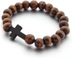 COLORFUL BLING Fashion Religious 10MM Wooden Beads Cross Bracelet for Men Women Faith Prayer Handmade Catholic Jewelry