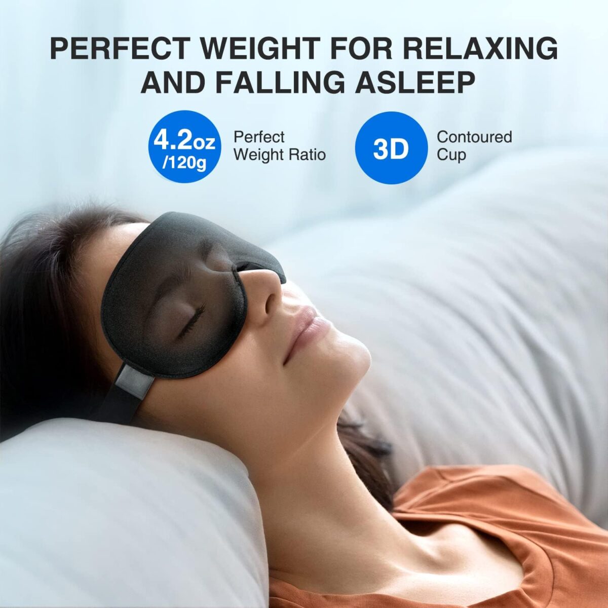 YFONG Weighted Sleep Mask, Women Men 3D Blocking Lights Sleeping Mask (4.2oz/120g), Pressure Relief Night Sleep Eye Mask with Adjustable Strap, Eye Cover Blindfold for Travel Nap Yoga, Black - Image 2
