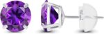 Solid 14K Yellow or White or Rose Gold 6mm Round Genuine Birthstone Gemstone Prong Set Stud Earrings For Women - Image 2