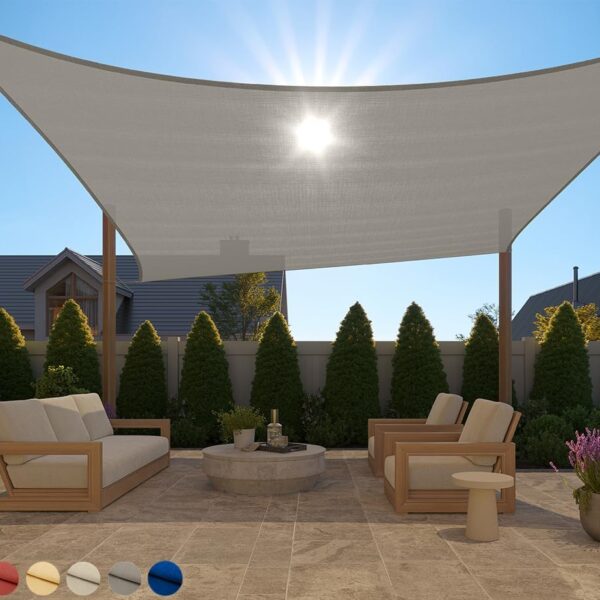 GORILLA GRIP Heavy Duty Sun Shade, UV Protection Fade Tear and Rust Resistant Rectangle Sunshade Canopy, Curved Edges Blocks Sunlight, Breathable Sail, Outdoor Patio, Lawn Garden 12x16 FT Gray