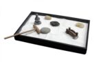 Nature's Mark Mini Zen Garden Kit for Desk with Rake, White Sand, Buddha Figures, Bridge Figure and River Rocks, Black Rectangle Base - Image 6