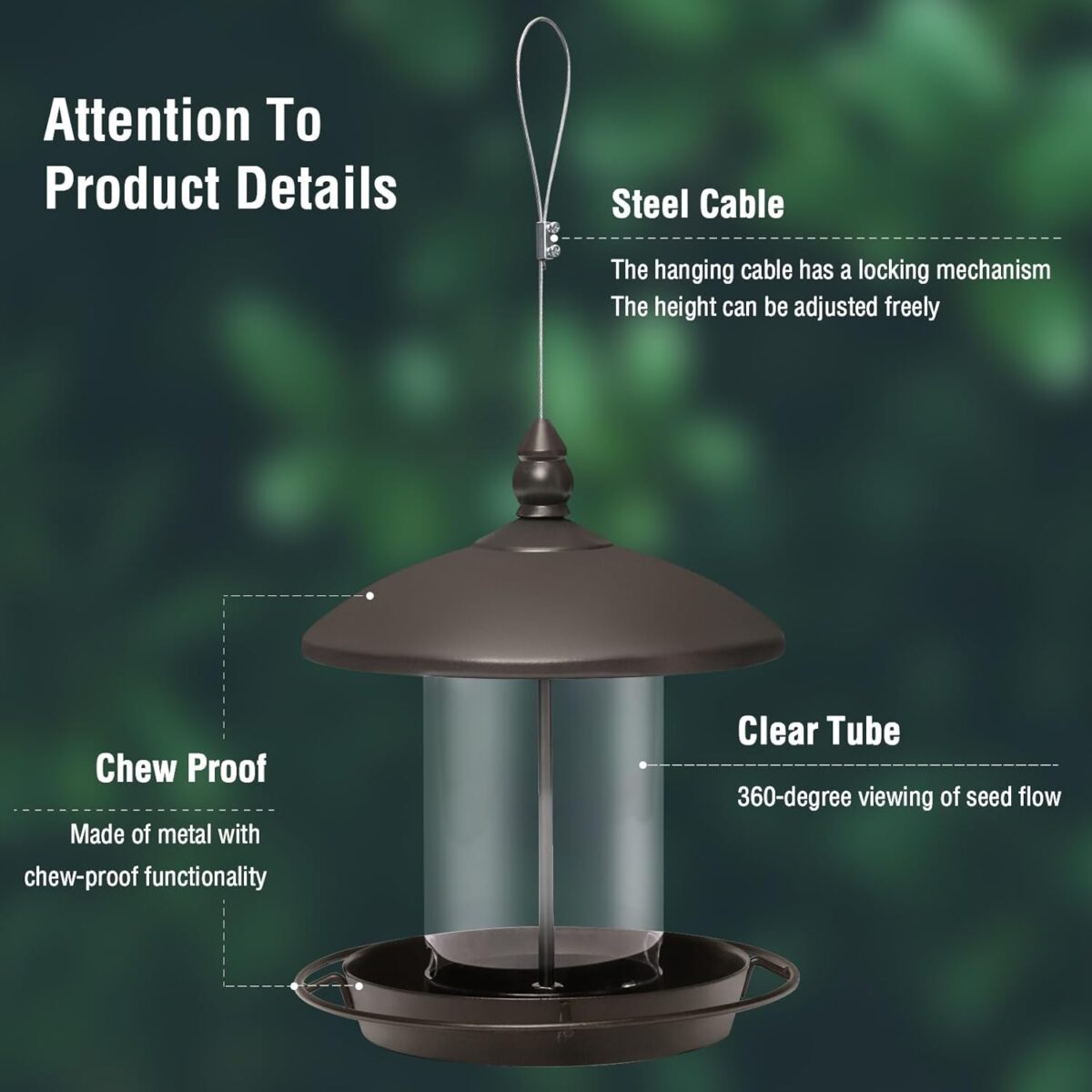 Metal Roof Bird Feeder - Chew Proof for Outdoor Hanging Wild Bird Seeds. Bronze - Image 2
