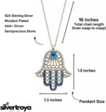 Sterling Silver Hamsa Evil Eye Necklace, Blue Cubic Zirconia Crystal Pendant, 925 Rhodium Plated - Image 3