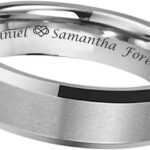 Personalized Men's Brushed With Beveled Mirror Edge Silver Ring Custom Engraved Free In Any Language - Silver Wedding Band - Ships from USA