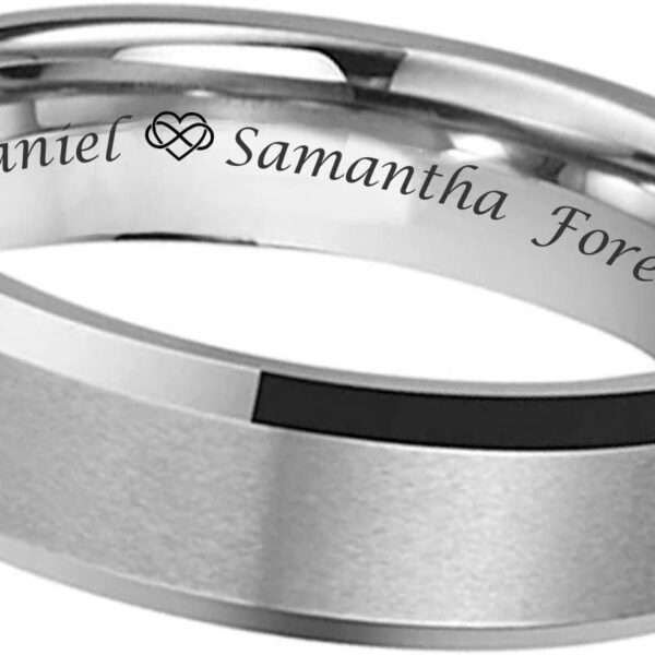 Personalized Men's Brushed With Beveled Mirror Edge Silver Ring Custom Engraved Free In Any Language - Silver Wedding Band - Ships from USA