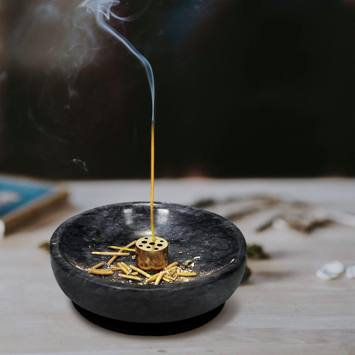 Natural Marble Incense Holder, Incense Holder for Sticks and Backflow Incense, Handmade Stick Incense Holder Ideal for Smudging, Incense Burning, Decoration.Easily Grab All Incense Ash (Black) - Image 5